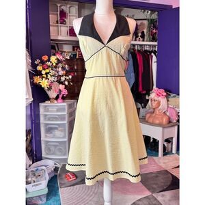 Vintage Yellow A-Line Dress with Black Trim